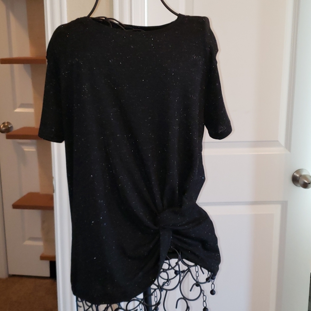 Black tie knot tee with silver sparkles